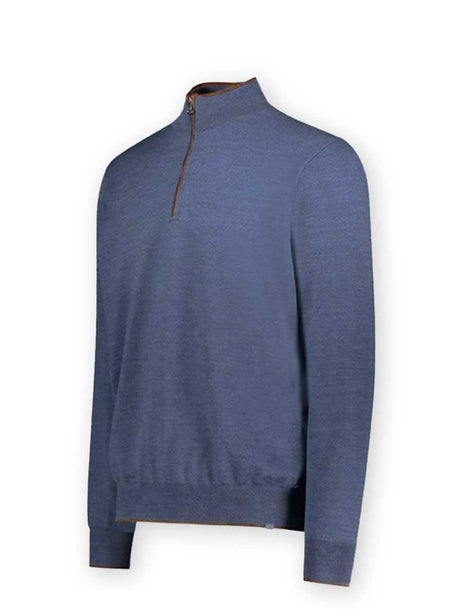 Paul & Shark Knitwear & Jumpers Paul & Shark - Denim Wool half Zip Sweater w/ Alcantara® Trim