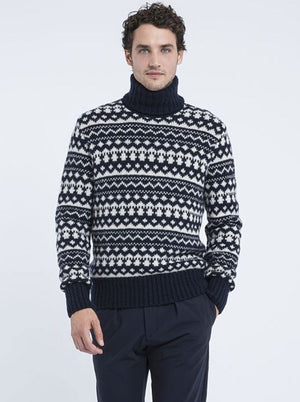 Paul & Shark Knitwear & Jumpers Paul & Shark - Fishermans crewneck geometric print roll neck jumper