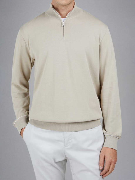 Paul & Shark Knitwear & Jumpers Paul & Shark - Fresco Cotton Quarter Zip Beige Sweater