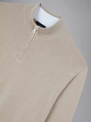 Paul & Shark Knitwear & Jumpers Paul & Shark - Fresco Cotton Quarter Zip Beige Sweater