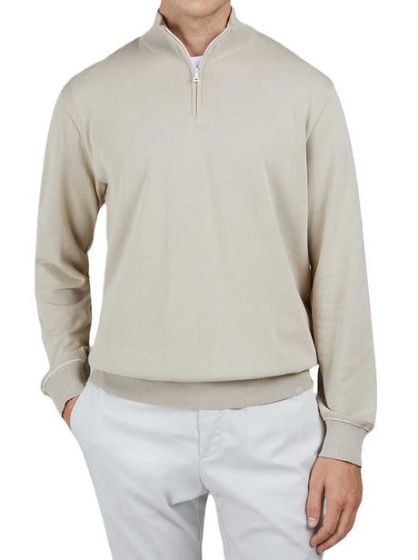 Paul & Shark Knitwear & Jumpers Paul & Shark - Fresco Cotton Quarter Zip Beige Sweater