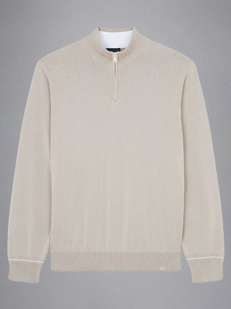 Paul & Shark Knitwear & Jumpers Paul & Shark - Fresco Cotton Quarter Zip Beige Sweater