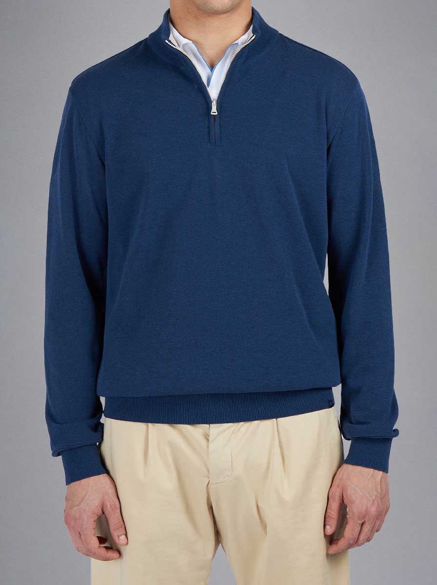 Paul & Shark Knitwear & Jumpers Paul & Shark - Fresco Cotton Quarter Zip Navy Sweater