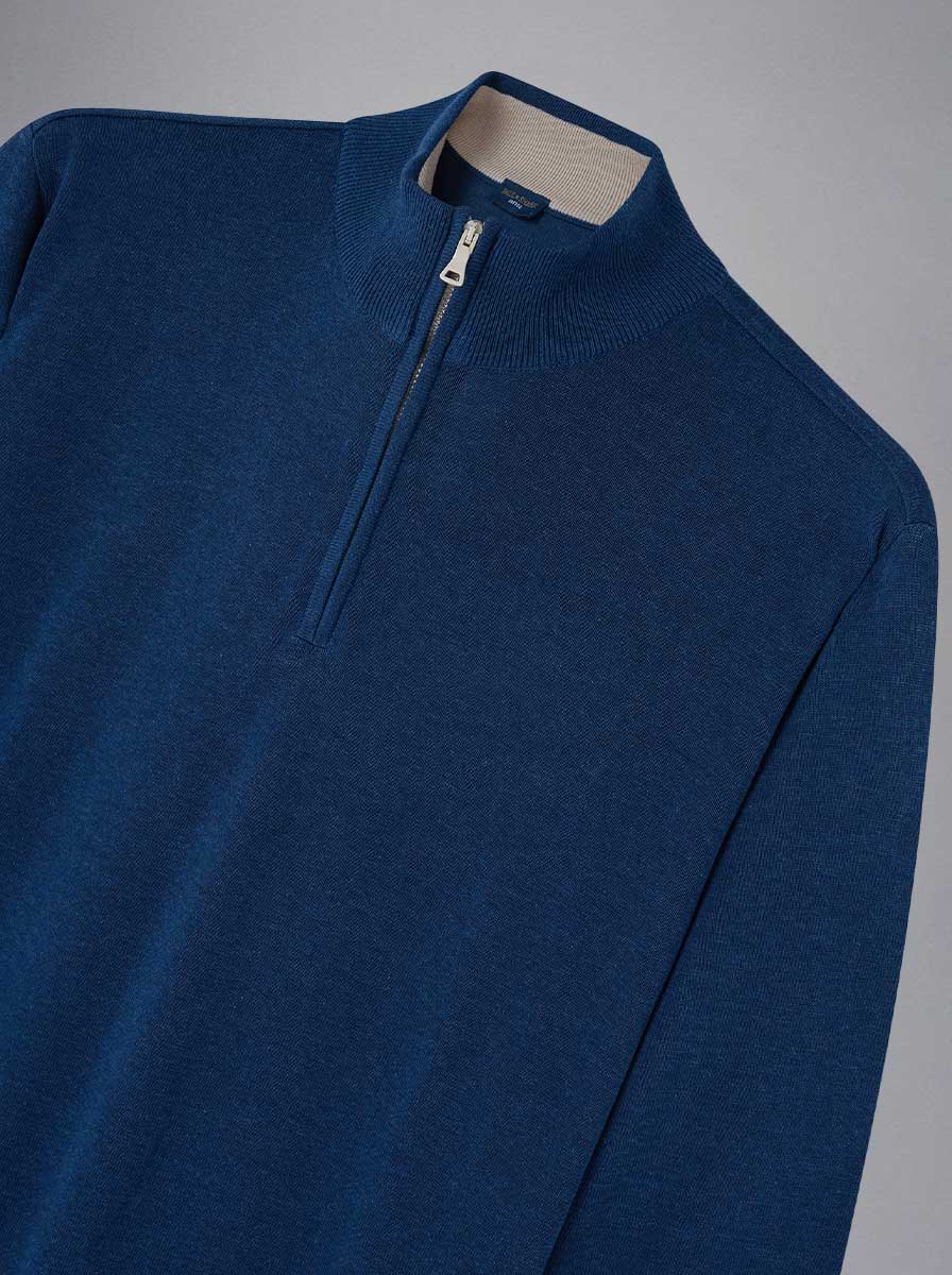 Paul & Shark Knitwear & Jumpers Paul & Shark - Fresco Cotton Quarter Zip Navy Sweater