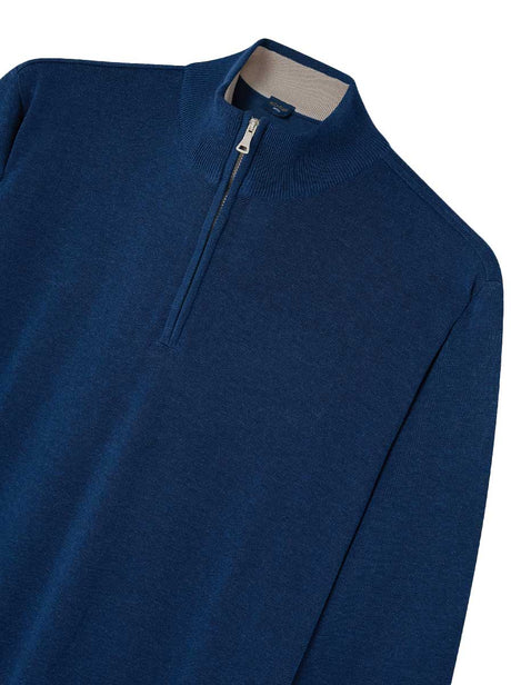 Paul & Shark Knitwear & Jumpers Paul & Shark - Fresco Cotton Quarter Zip Navy Sweater