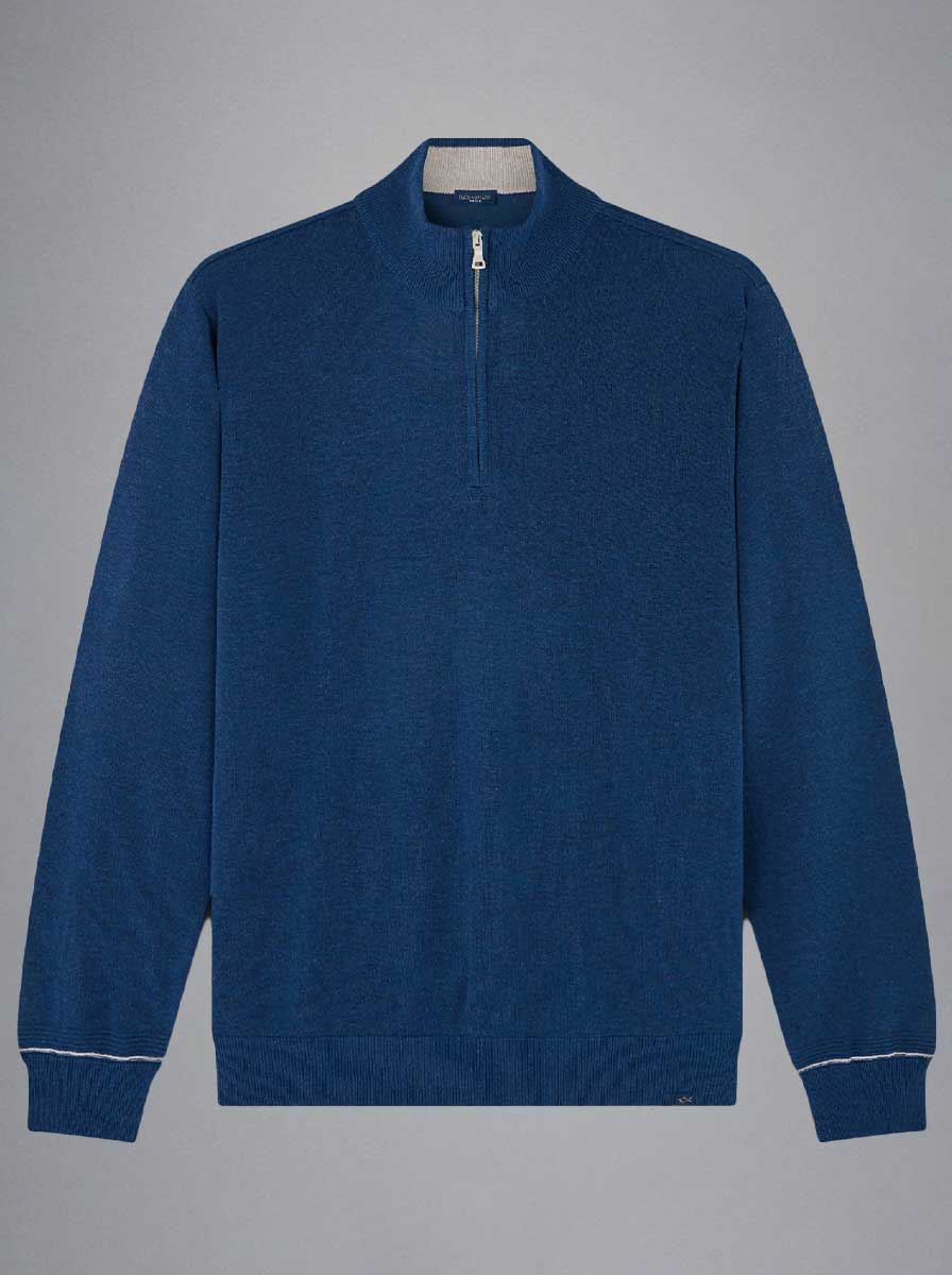 Paul & Shark Knitwear & Jumpers Paul & Shark - Fresco Cotton Quarter Zip Navy Sweater