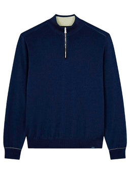 Paul & Shark Knitwear & Jumpers Paul & Shark - Fresco Cotton Quarter Zip Navy Sweater