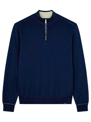 Paul & Shark Knitwear & Jumpers Paul & Shark - Fresco Cotton Quarter Zip Navy Sweater