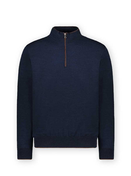 Paul & Shark Knitwear & Jumpers Paul & Shark - Navy Wool half Zip Sweater w/ Alcantara® Trim