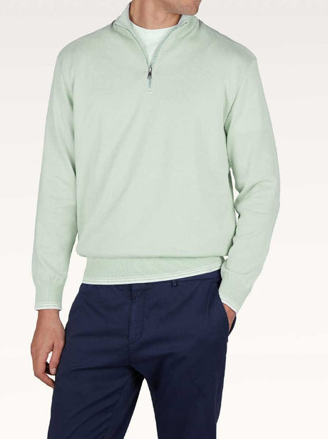 Paul & Shark Knitwear & Jumpers Paul & Shark - Piuma Cotton Green Half‑Zip Sweater With Typhoon® Details 126
