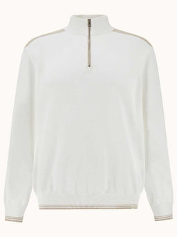 Paul & Shark Knitwear & Jumpers Paul & Shark - Piuma Cotton Off-White Half‑Zip Sweater With Typhoon® Details