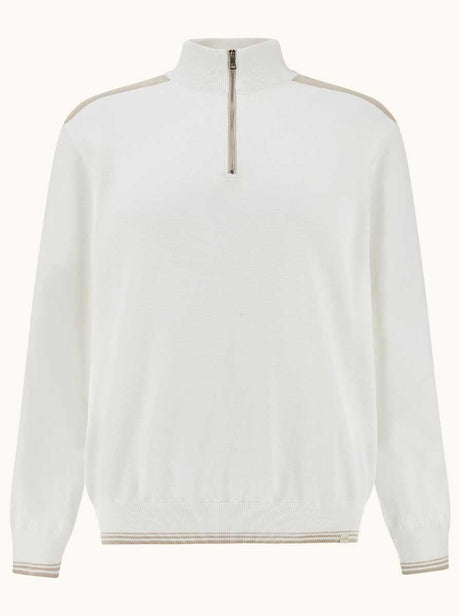 Paul & Shark Knitwear & Jumpers Paul & Shark - Piuma Cotton Off-White Half‑Zip Sweater With Typhoon® Details