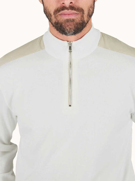 Paul & Shark Knitwear & Jumpers Paul & Shark - Piuma Cotton Off-White Half‑Zip Sweater With Typhoon® Details