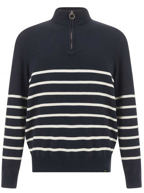 Paul & Shark Knitwear & Jumpers Paul & Shark - Tech Wool Half Zip Navy Striped Sweater