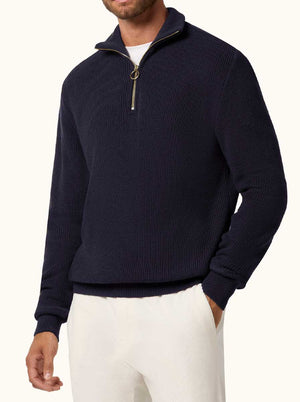 Paul & Shark Knitwear & Jumpers Paul & Shark - Tech Wool Half Zip Navy Sweater