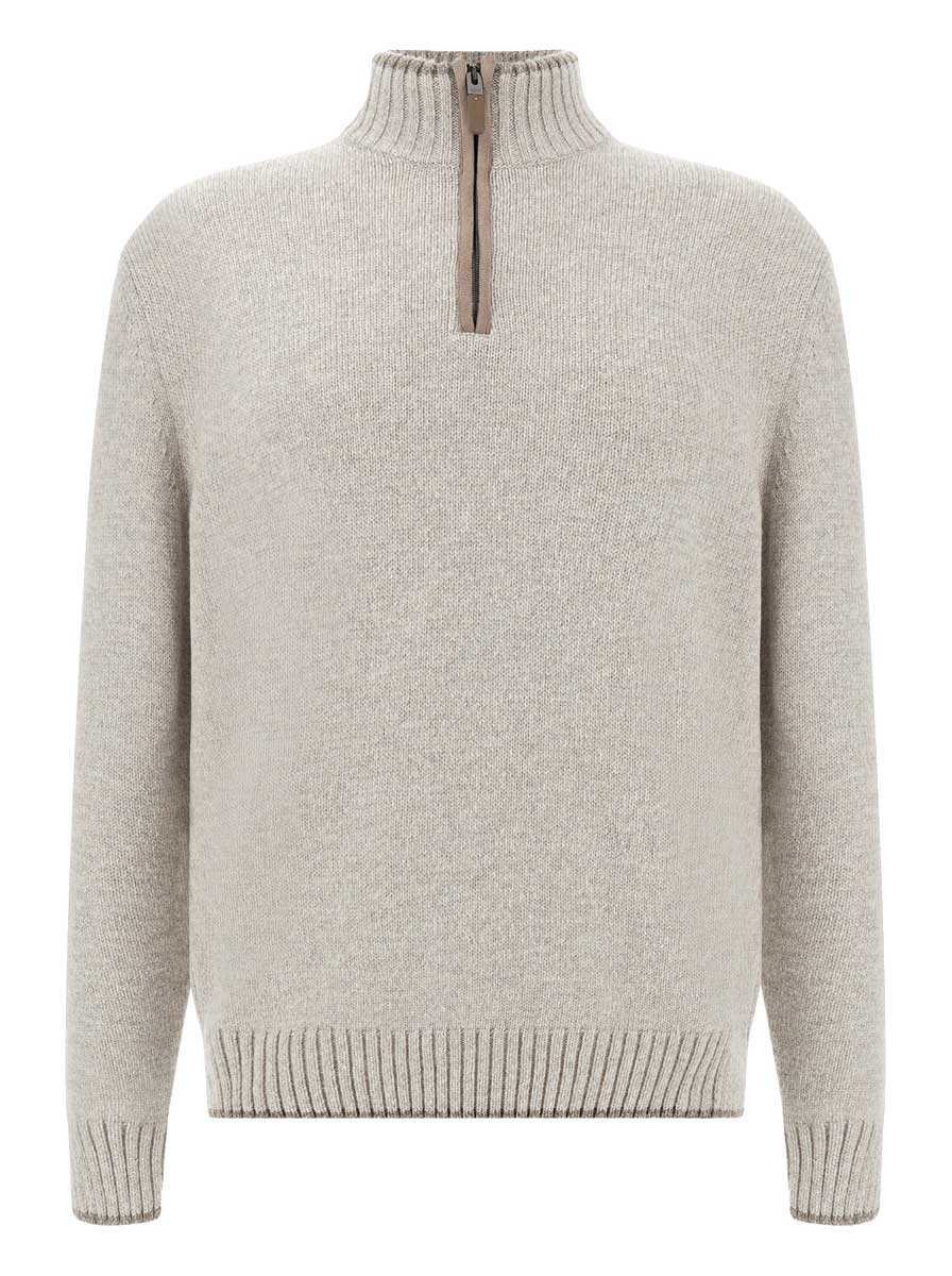 Paul & Shark Knitwear & Jumpers Paul & Shark - Wool and Cashmere Stone Half-Zip Sweater