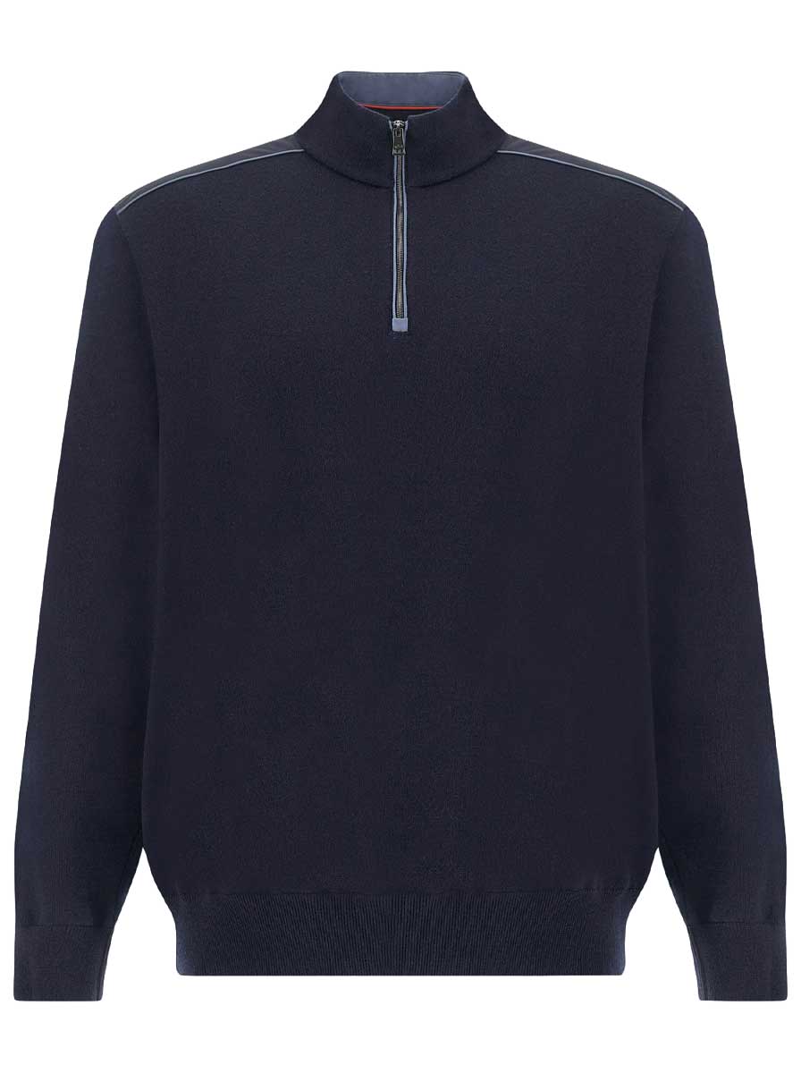 Paul & Shark Knitwear & Jumpers Paul & Shark - Wool Half-Zip Navy Sweater with Typhoon® Platinum Details