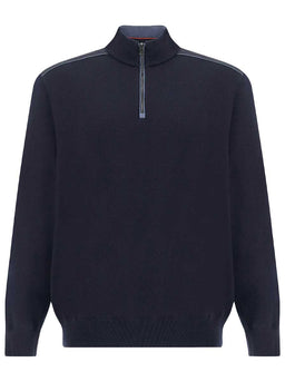 Paul & Shark Knitwear & Jumpers Paul & Shark - Wool Half-Zip Navy Sweater with Typhoon® Platinum Details