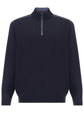 Paul & Shark Knitwear & Jumpers Paul & Shark - Wool Half-Zip Navy Sweater with Typhoon® Platinum Details
