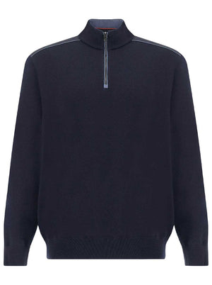 Paul & Shark Knitwear & Jumpers Paul & Shark - Wool Half-Zip Navy Sweater with Typhoon® Platinum Details