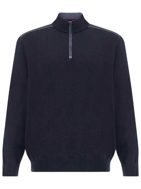 Paul & Shark Knitwear & Jumpers Paul & Shark - Wool Half-Zip Navy Sweater with Typhoon® Platinum Details