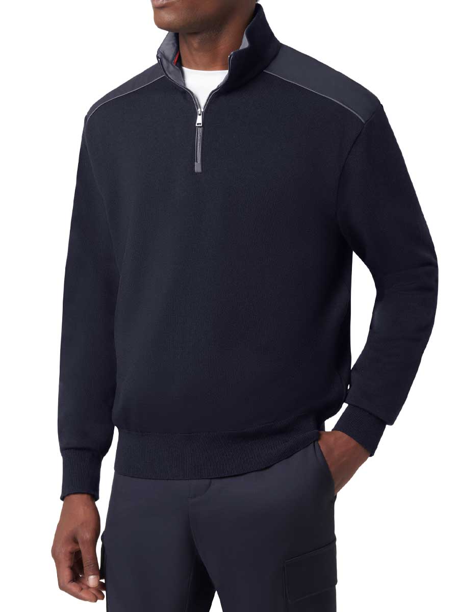 Paul & Shark Knitwear & Jumpers Paul & Shark - Wool Half-Zip Navy Sweater with Typhoon® Platinum Details