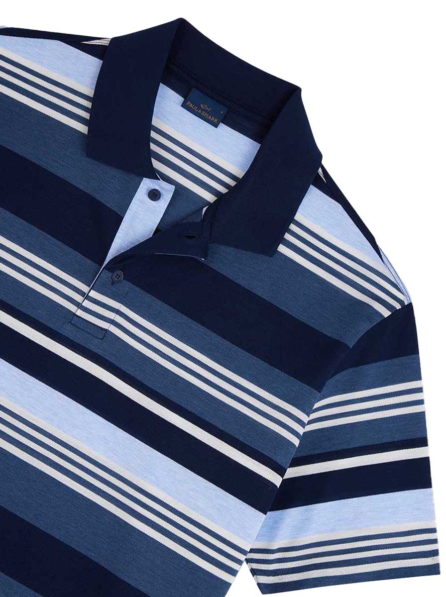 Paul & Shark Polo & T-Shirts Paul & Shark - Multi Stripe Fine Piqué Cotton Navy Polo