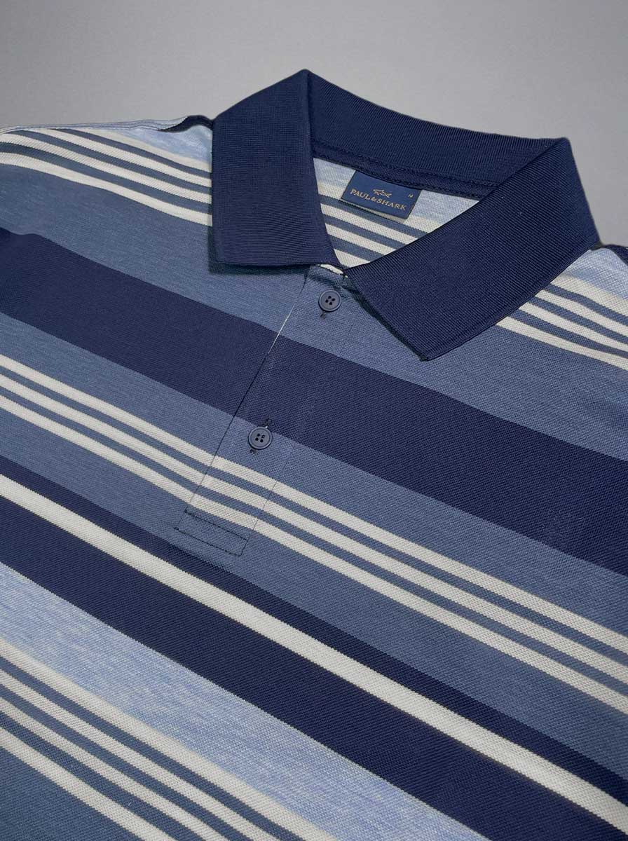 Paul & Shark Polo & T-Shirts Paul & Shark - Multi Stripe Fine Piqué Cotton Navy Polo