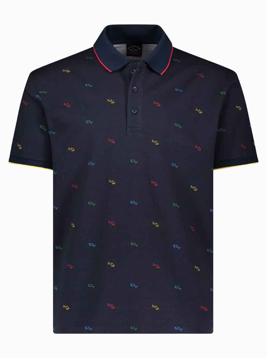 Paul Shark Shark Print Cotton Polo Shirt