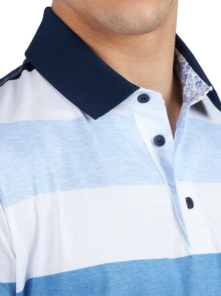 Paul & Shark Polo & T-Shirts Paul & Shark - Striped Double Mercerised Jersey Cotton Blue Polo