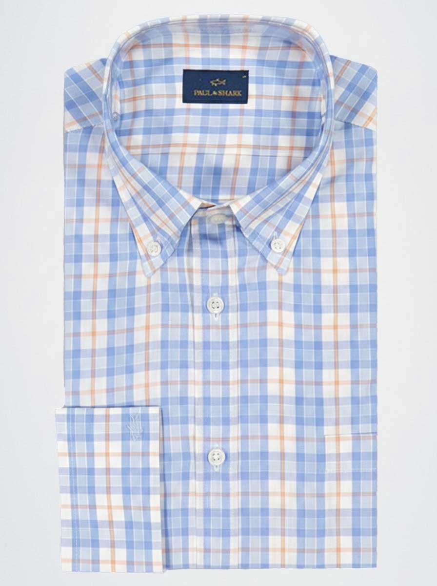 Paul & Shark Shirts Paul & Shark - Button Down Blue/Orange Check Long Sleeve Shirt