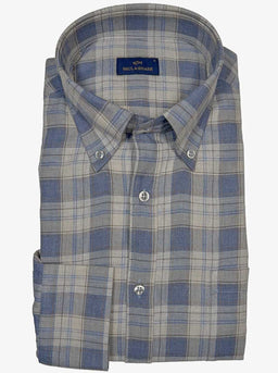 Paul & Shark Shirts Paul & Shark - Button Down Denim Blue Flannel Check Long Sleeve Shirt