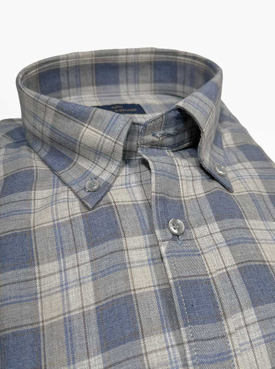Paul & Shark Shirts Paul & Shark - Button Down Denim Blue Flannel Check Long Sleeve Shirt