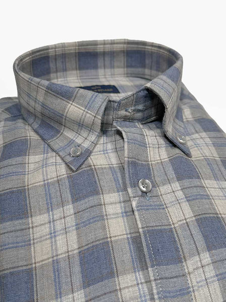 Paul & Shark Shirts Paul & Shark - Button Down Denim Blue Flannel Check Long Sleeve Shirt