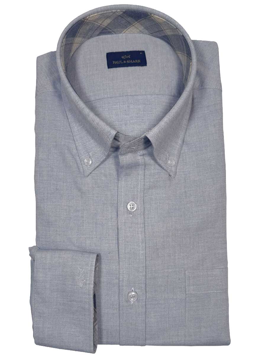 Paul & Shark Shirts Paul & Shark - Button Down Light Blue Flannel Long Sleeve Shirt