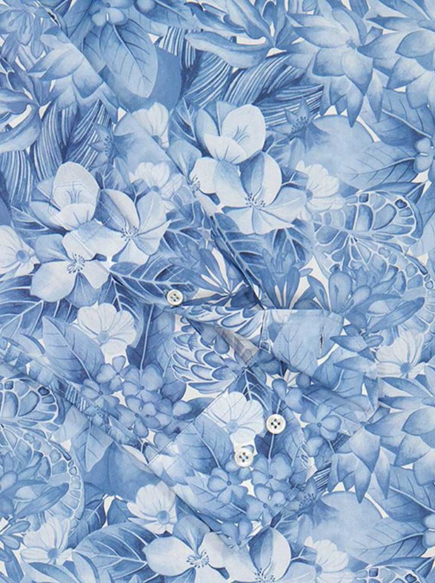 Paul & Shark Shirts Paul & Shark - French Collar Blue Floral Liberty Print Long Sleeve Shirt