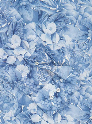 Paul & Shark Shirts Paul & Shark - French Collar Blue Floral Liberty Print Long Sleeve Shirt