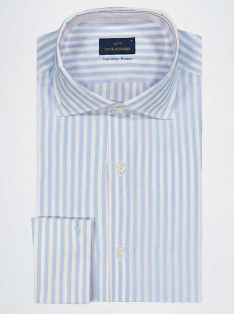 Paul & Shark Shirts Paul & Shark - French Collar Blue Stripe Long Sleeve Shirt