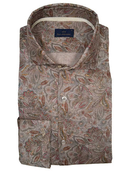 Paul & Shark Shirts Paul & Shark - French Collar Brown Floral Long Sleeve Shirt