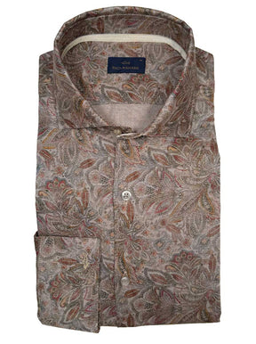 Paul & Shark Shirts Paul & Shark - French Collar Brown Floral Long Sleeve Shirt