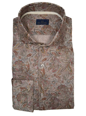 Paul & Shark Shirts Paul & Shark - French Collar Brown Floral Long Sleeve Shirt