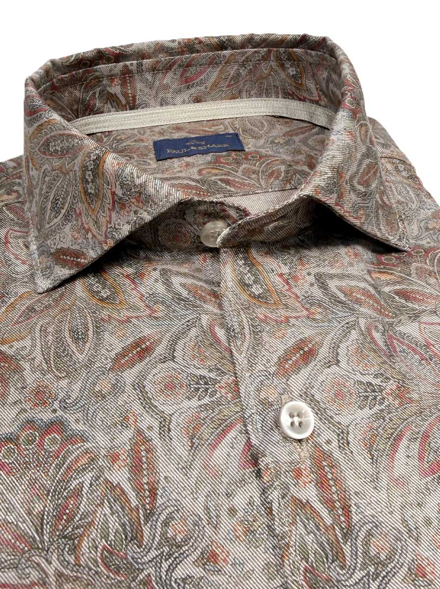 Paul & Shark Shirts Paul & Shark - French Collar Brown Floral Long Sleeve Shirt