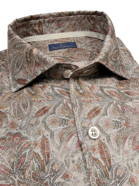 Paul & Shark Shirts Paul & Shark - French Collar Brown Floral Long Sleeve Shirt