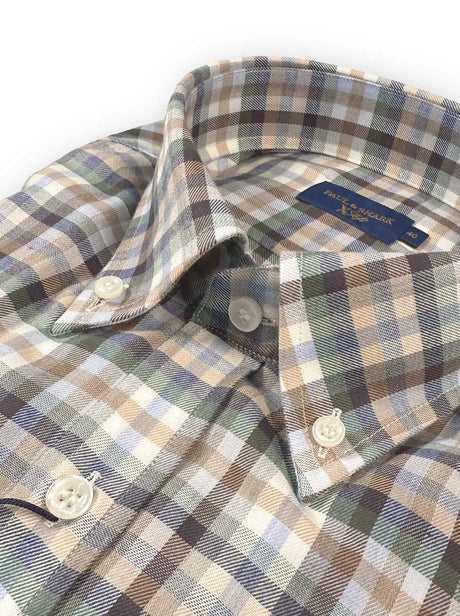 Paul & Shark Shirts Paul & Shark - Long Sleeve Shirt - Beige & Forest Check Button Down Flannel