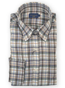 Paul & Shark Shirts Paul & Shark - Long Sleeve Shirt - Beige & Forest Check Button Down Flannel