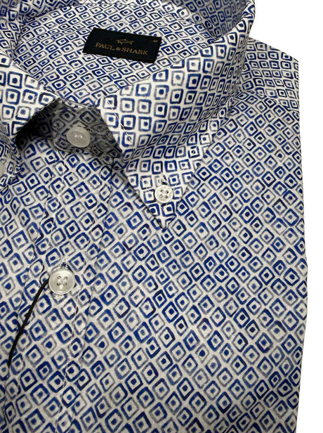 Paul & Shark Short Sleeve Shirts Paul & Shark - Geometric Watercolour Print Short Sleeve Shirt