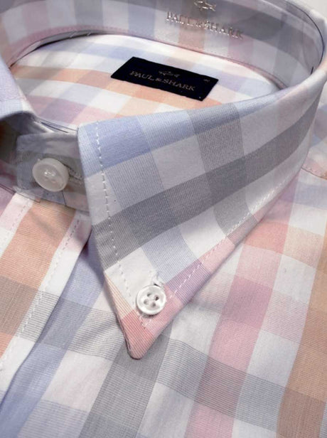 Paul & Shark Short Sleeve Shirts Paul & Shark - Multi Check Cotton Pink/Orange/Beige Short Sleeve Shirt