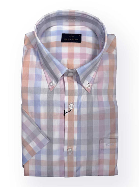 Paul & Shark Short Sleeve Shirts Paul & Shark - Multi Check Cotton Pink/Orange/Beige Short Sleeve Shirt