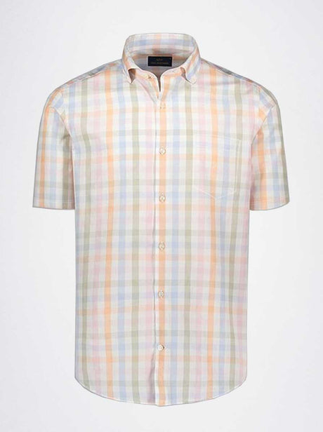 Paul & Shark Short Sleeve Shirts Paul & Shark - Multi Check Cotton Pink/Orange/Beige Short Sleeve Shirt