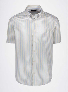 Paul & Shark Short Sleeve Shirts Paul & Shark - Multi Stripe Cotton Beige Short Sleeve Shirt